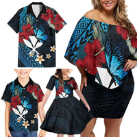 Hawaii Butterfly Family Matching Off Shoulder Short Dress and Hawaiian Shirt Kanaka Maoli Mix Hibiscus