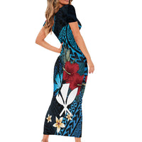 Hawaii Butterfly Family Matching Short Sleeve Bodycon Dress and Hawaiian Shirt Kanaka Maoli Mix Hibiscus