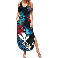 Hawaii Butterfly Family Matching Summer Maxi Dress and Hawaiian Shirt Kanaka Maoli Mix Hibiscus