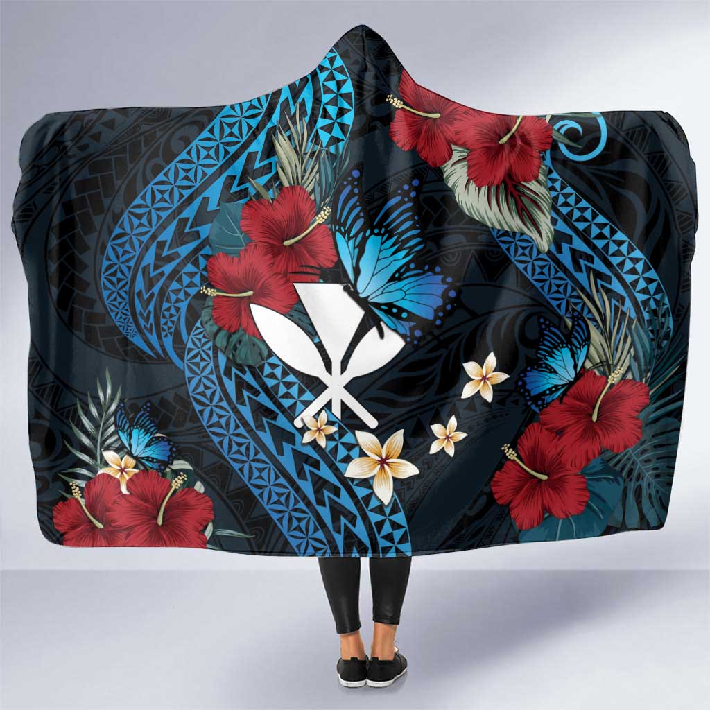 Hawaii Butterfly Hooded Blanket Kanaka Maoli Mix Hibiscus DT04 One Size Black - Polynesian Pride
