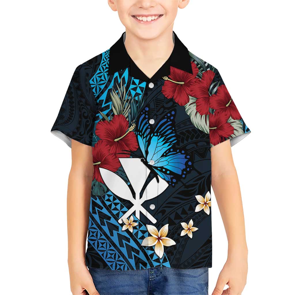 Hawaii Butterfly Kid Hawaiian Shirt Kanaka Maoli Mix Hibiscus DT04 Kid Black - Polynesian Pride
