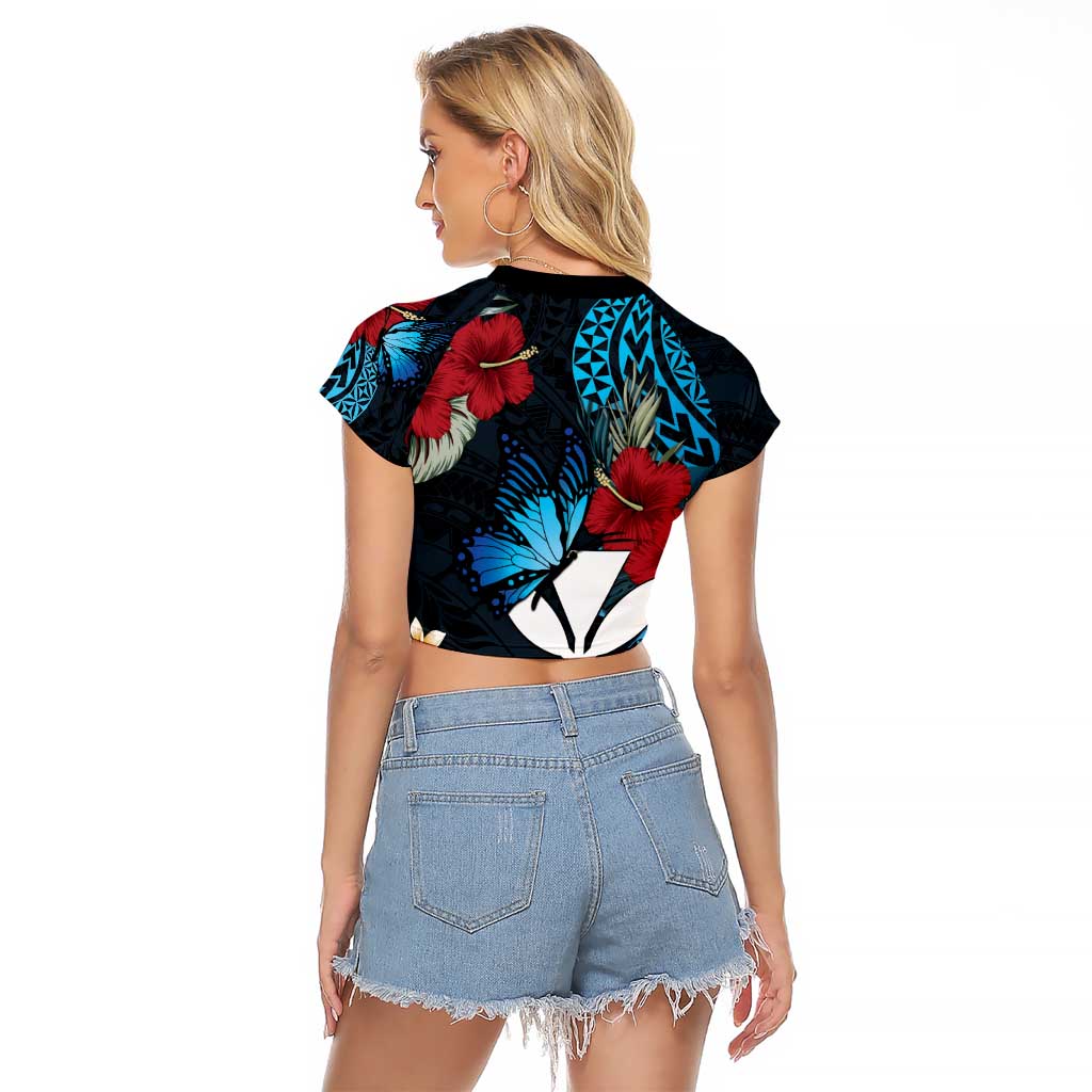 Hawaii Butterfly Raglan Cropped T Shirt Kanaka Maoli Mix Hibiscus
