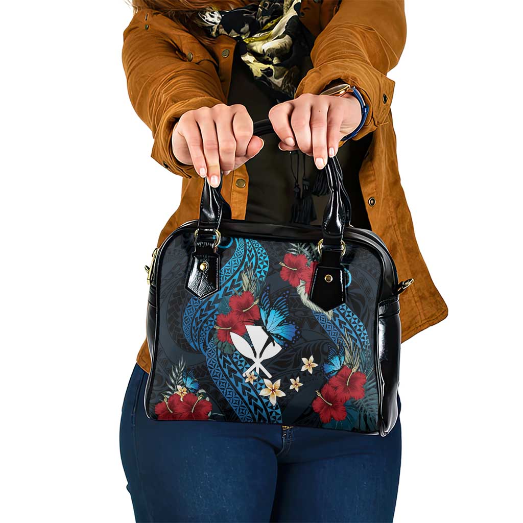 Hawaii Butterfly Shoulder Handbag Kanaka Maoli Mix Hibiscus DT04 One Size Black - Polynesian Pride