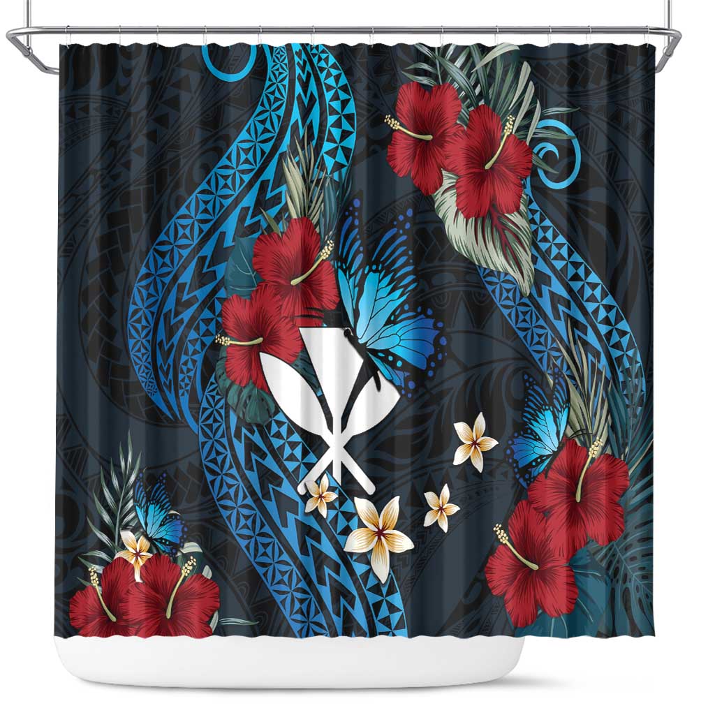 Hawaii Butterfly Shower Curtain Kanaka Maoli Mix Hibiscus DT04 Black - Polynesian Pride