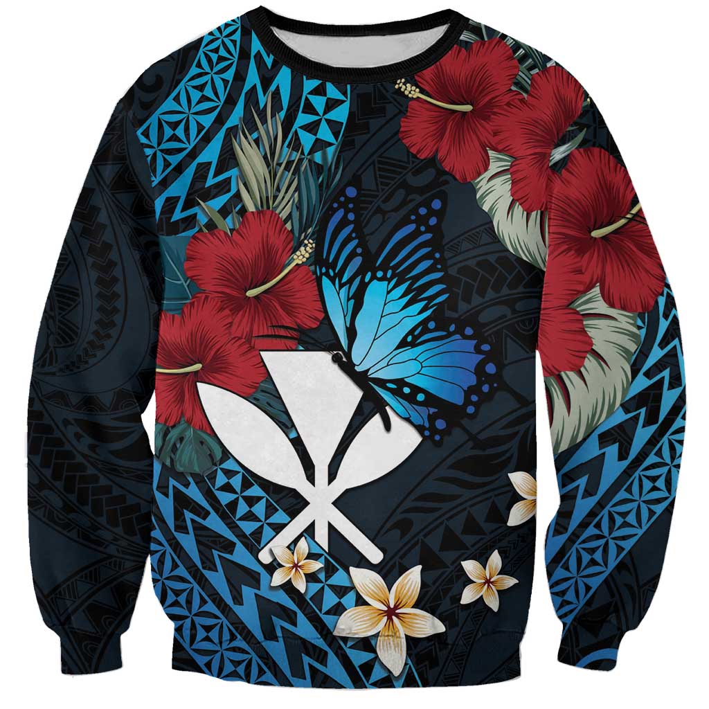 Hawaii Butterfly Sweatshirt Kanaka Maoli Mix Hibiscus DT04 Unisex Black - Polynesian Pride