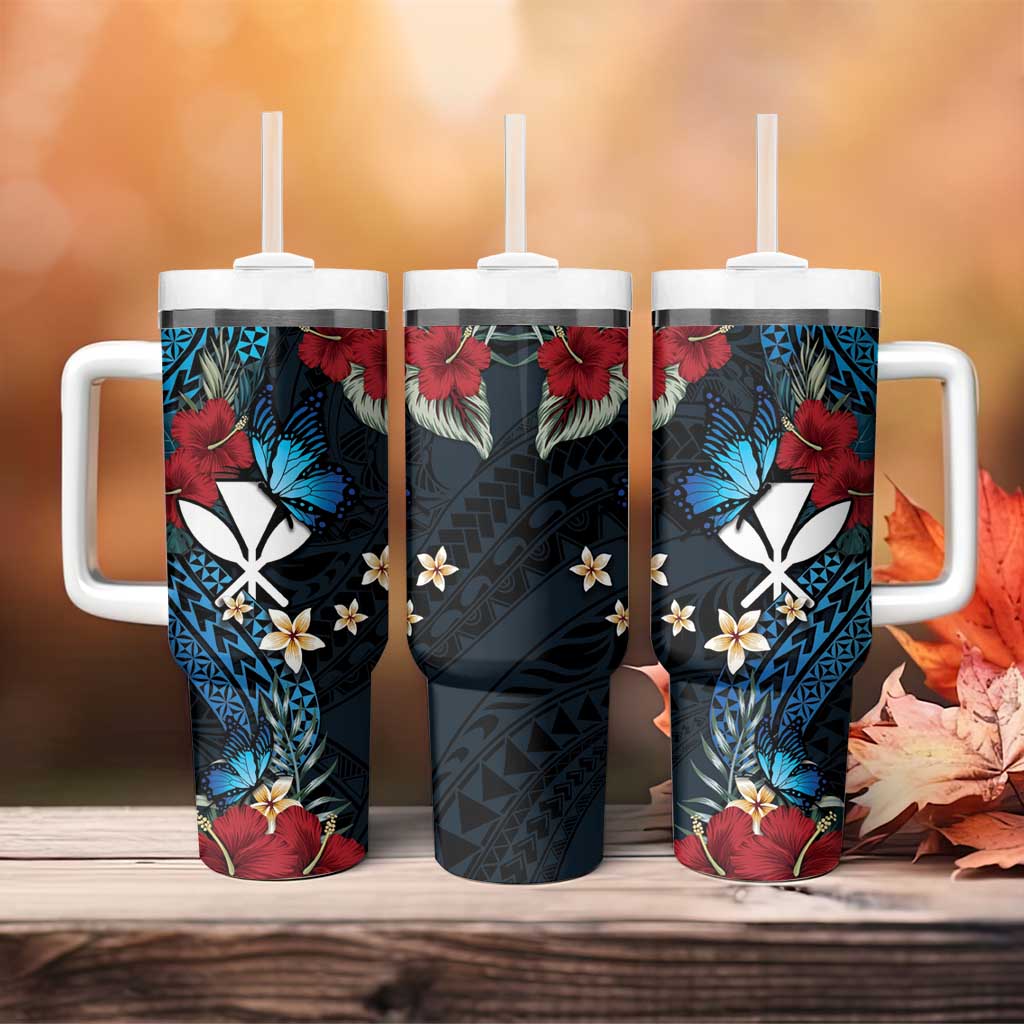 Hawaii Butterfly Tumbler With Handle Kanaka Maoli Mix Hibiscus