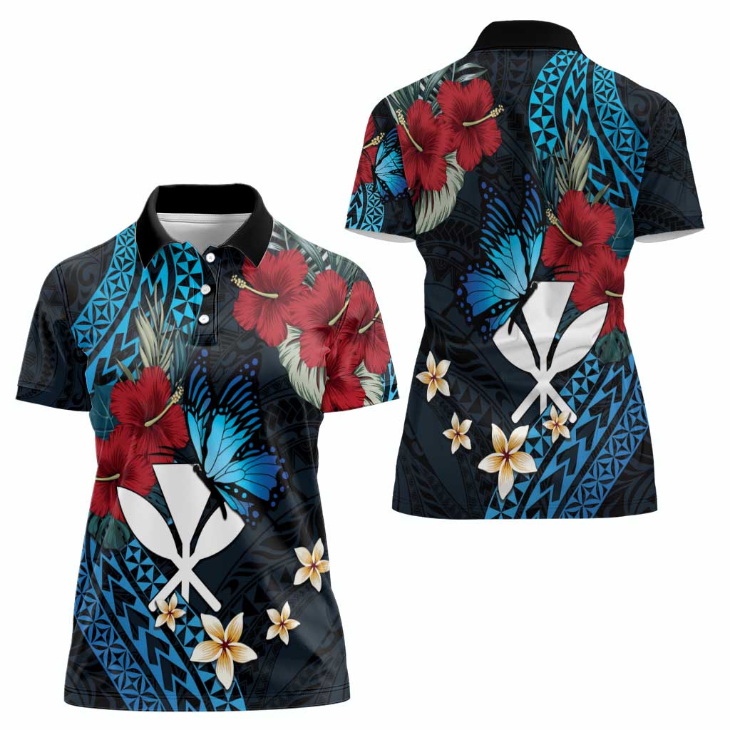 Hawaii Butterfly Women Polo Shirt Kanaka Maoli Mix Hibiscus