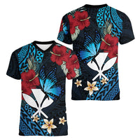 Hawaii Butterfly Women V-Neck T-Shirt Kanaka Maoli Mix Hibiscus