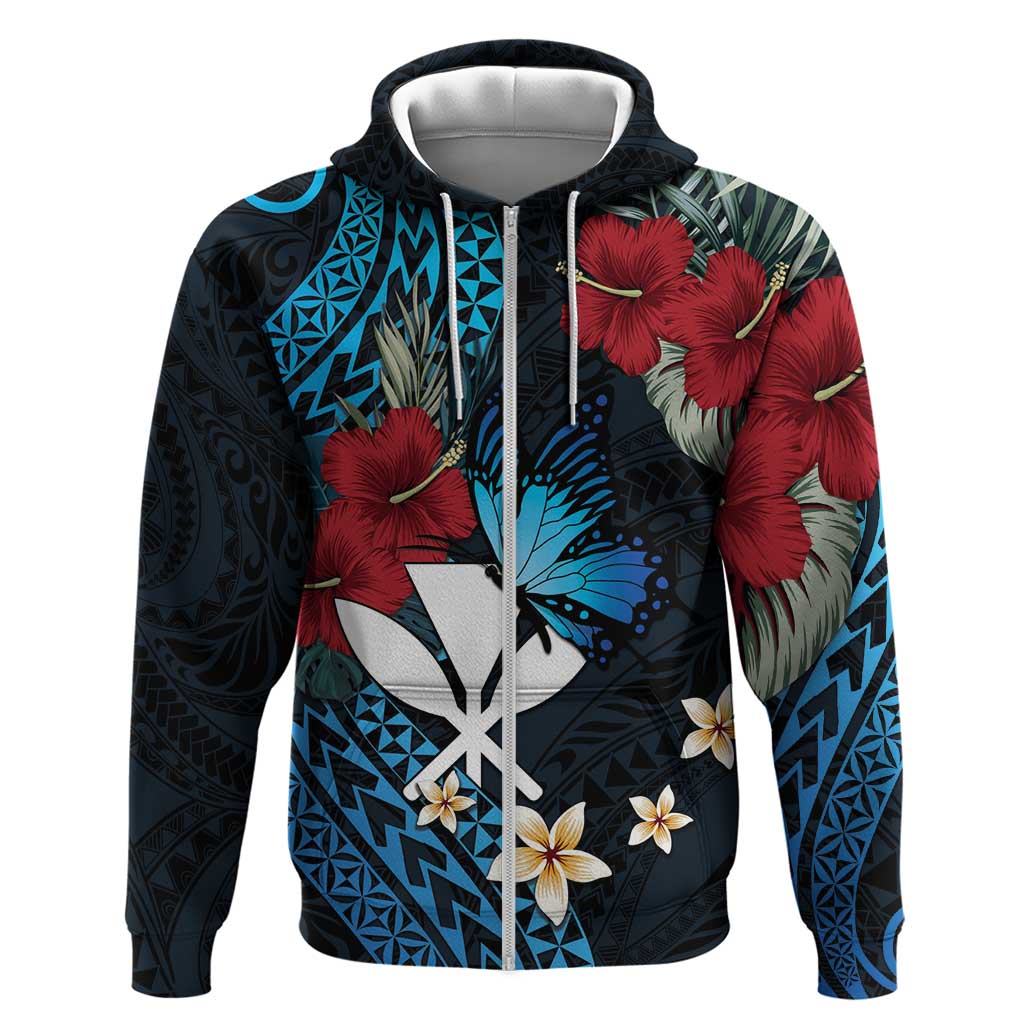 Hawaii Butterfly Zip Hoodie Kanaka Maoli Mix Hibiscus DT04 Zip Hoodie Black - Polynesian Pride