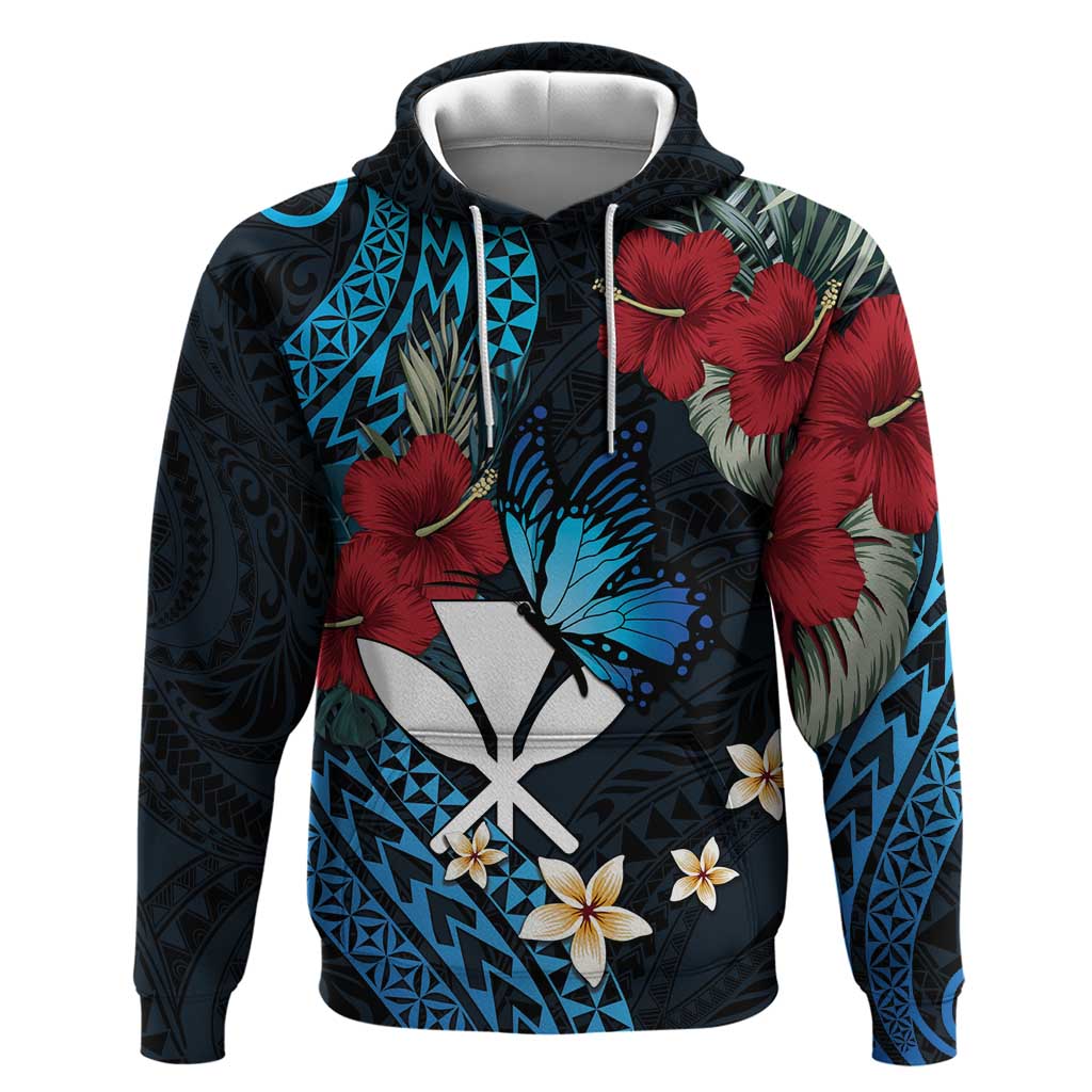 Hawaii Butterfly Zip Hoodie Kanaka Maoli Mix Hibiscus