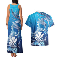 Hawaii Couples Matching Tank Maxi Dress and Hawaiian Shirt Turtle With Hammerhead Shark Oceanic