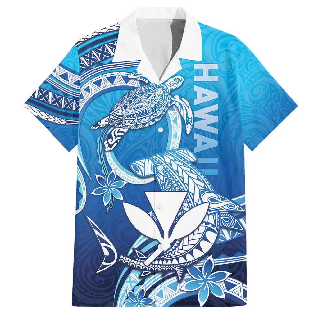 Hawaii Family Matching Summer Maxi Dress and Hawaiian Shirt Turtle With Hammerhead Shark Oceanic DT04 Dad's Shirt - Short Sleeve Blue - Polynesian Pride
