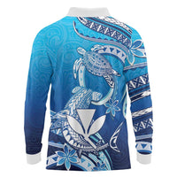 Hawaii Long Sleeve Polo Shirt Turtle With Hammerhead Shark Oceanic