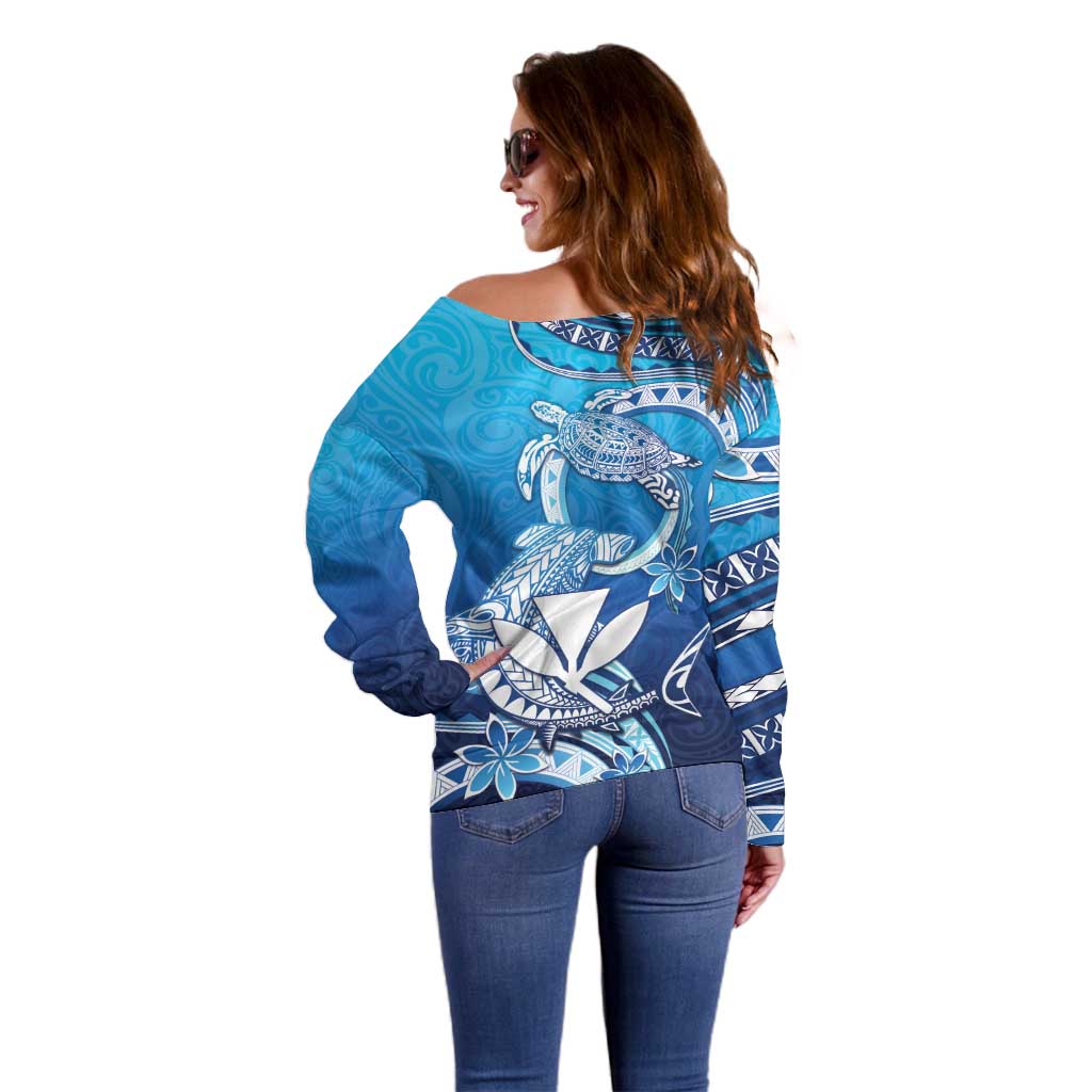 Hawaii Off Shoulder Sweater Turtle With Hammerhead Shark Oceanic