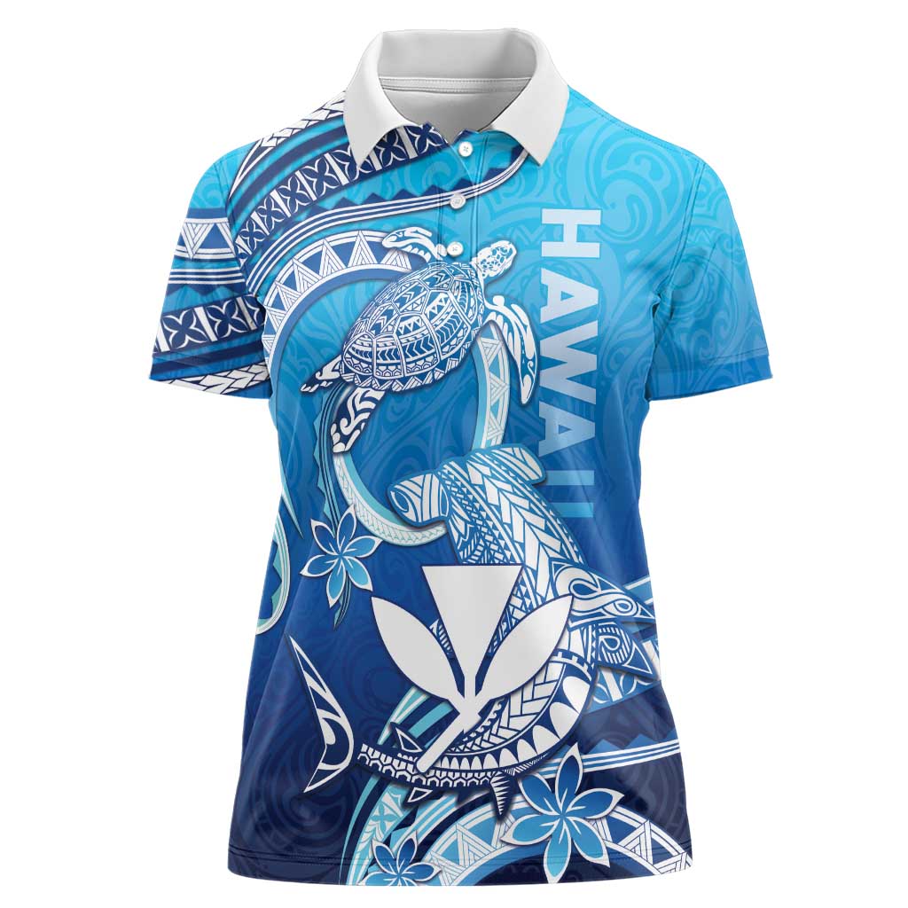 Hawaii Women Polo Shirt Turtle With Hammerhead Shark Oceanic