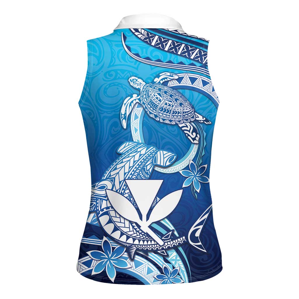 Hawaii Women Sleeveless Polo Shirt Turtle With Hammerhead Shark Oceanic