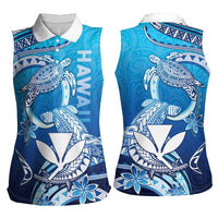 Hawaii Women Sleeveless Polo Shirt Turtle With Hammerhead Shark Oceanic