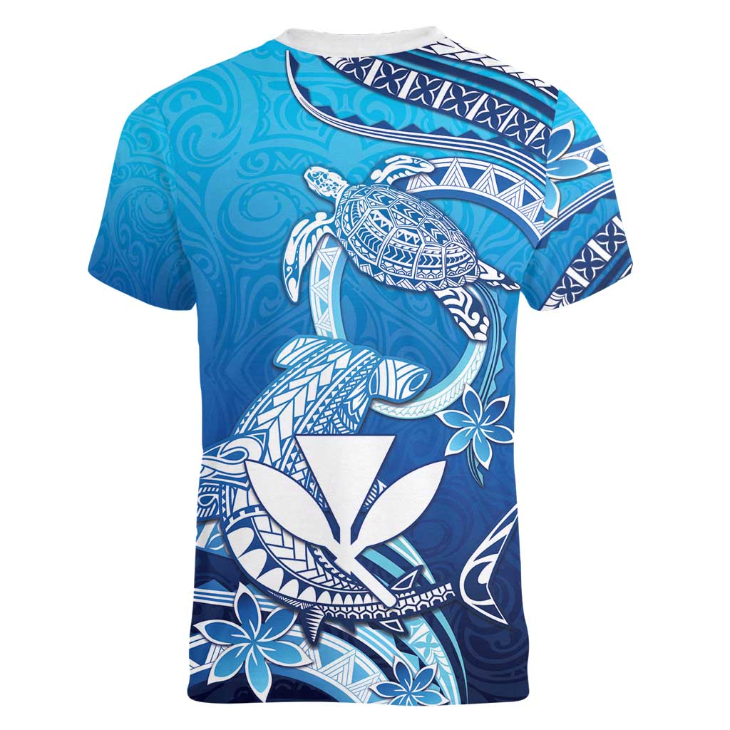 Hawaii Women V-Neck T-Shirt Turtle With Hammerhead Shark Oceanic