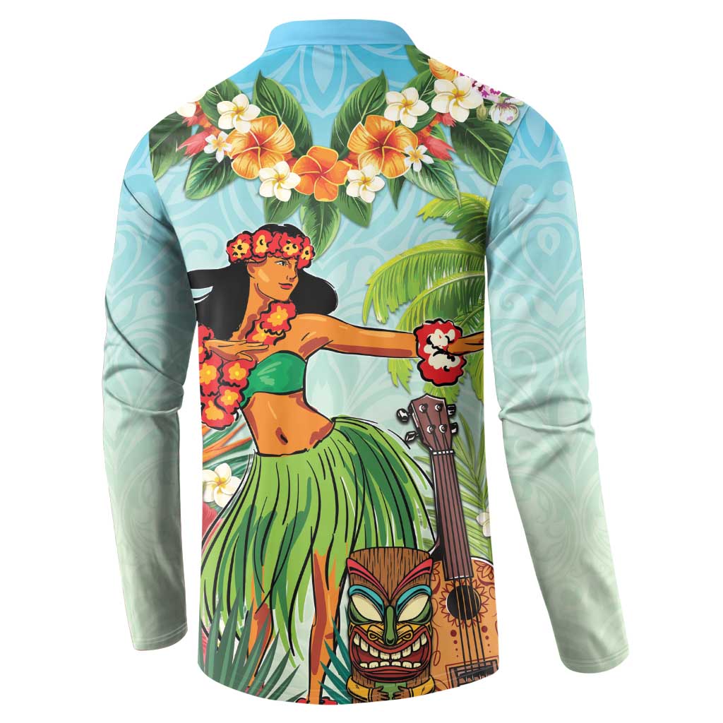 Hawaii Lei Day Button Sweatshirt Hula Girl With Tropical Forest