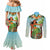 Hawaii Lei Day Couples Matching Mermaid Dress and Long Sleeve Button Shirt Hula Girl With Tropical Forest