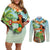 Hawaii Lei Day Couples Matching Off Shoulder Short Dress and Long Sleeve Button Shirt Hula Girl With Tropical Forest