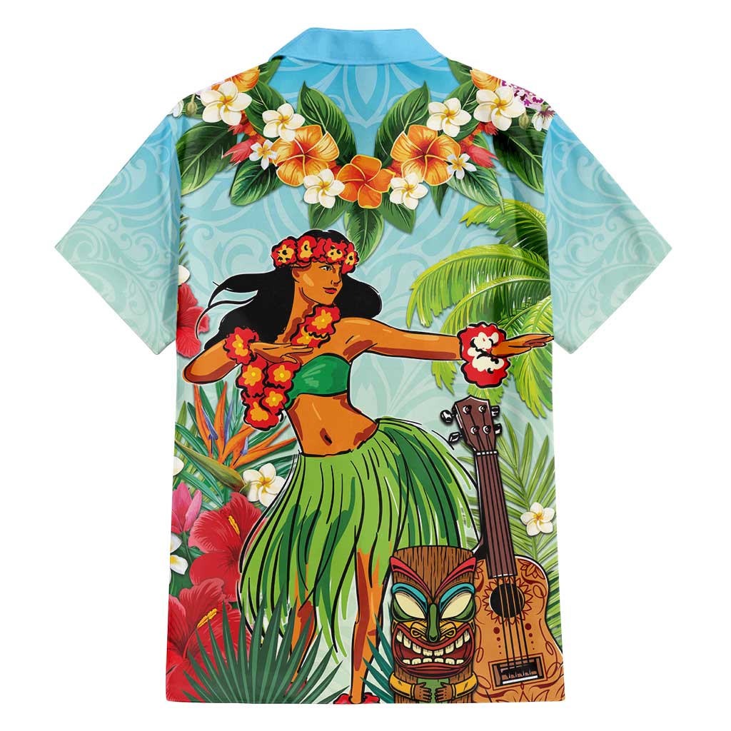 Hawaii Lei Day Family Matching Long Sleeve Bodycon Dress and Hawaiian Shirt Hula Girl With Tropical Forest