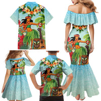 Hawaii Lei Day Family Matching Mermaid Dress and Hawaiian Shirt Hula Girl With Tropical Forest