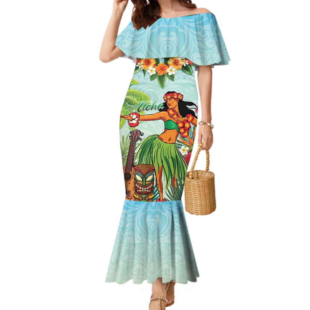 Hawaii Lei Day Family Matching Mermaid Dress and Hawaiian Shirt Hula Girl With Tropical Forest