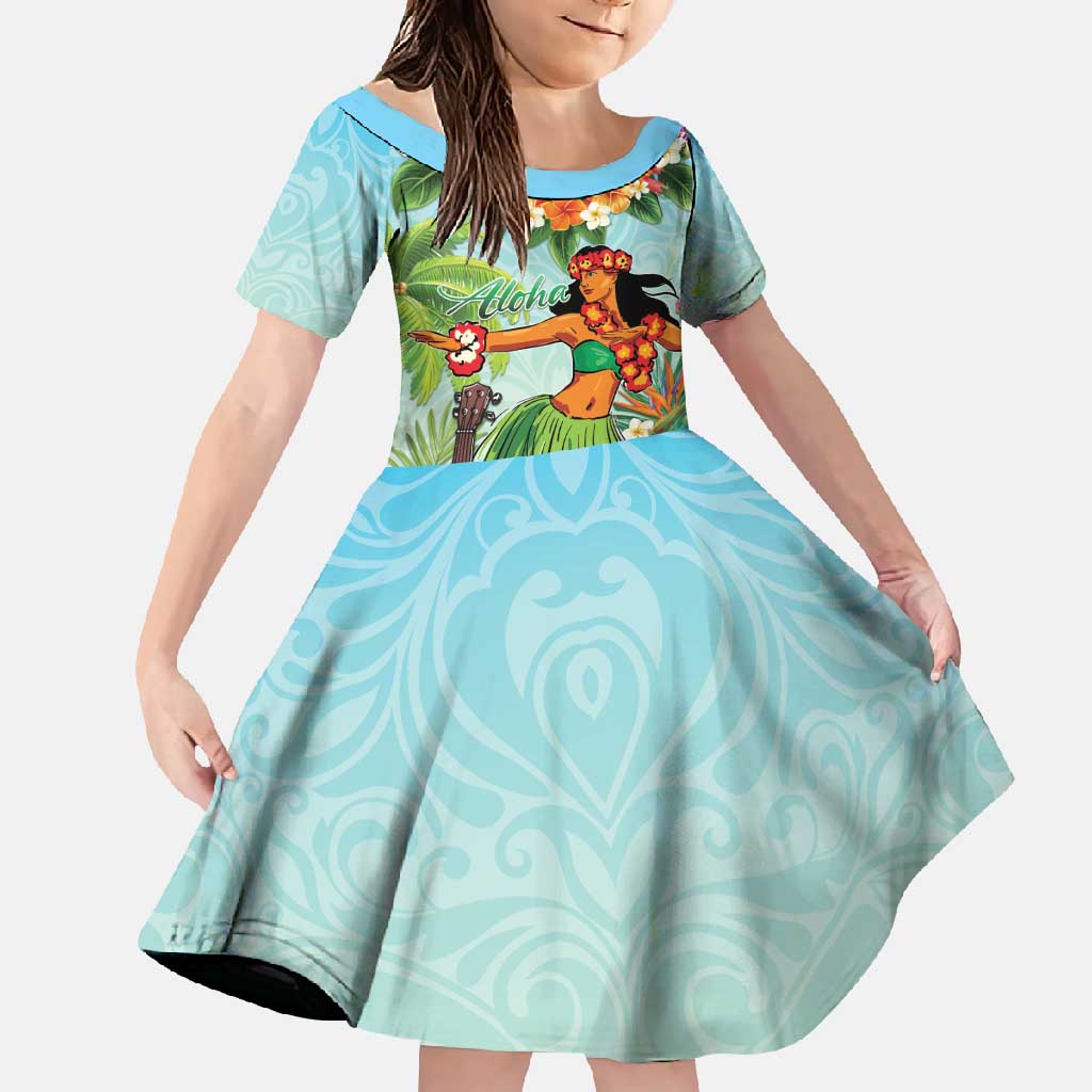 Hawaii Lei Day Family Matching Off Shoulder Maxi Dress and Hawaiian Shirt Hula Girl With Tropical Forest