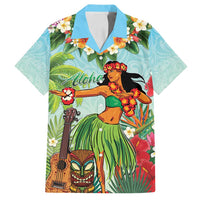 Hawaii Lei Day Family Matching Off Shoulder Maxi Dress and Hawaiian Shirt Hula Girl With Tropical Forest