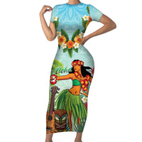 Hawaii Lei Day Family Matching Short Sleeve Bodycon Dress and Hawaiian Shirt Hula Girl With Tropical Forest