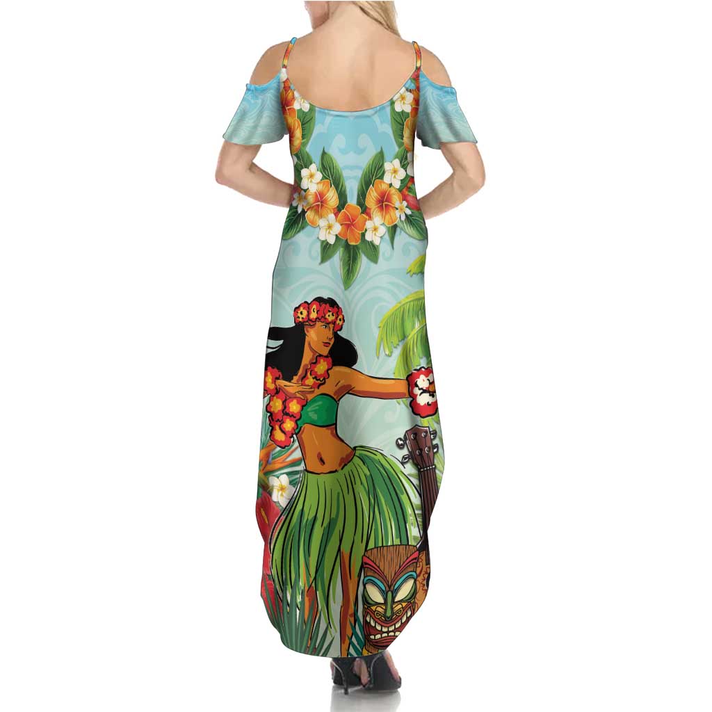 Hawaii Lei Day Family Matching Summer Maxi Dress and Hawaiian Shirt Hula Girl With Tropical Forest