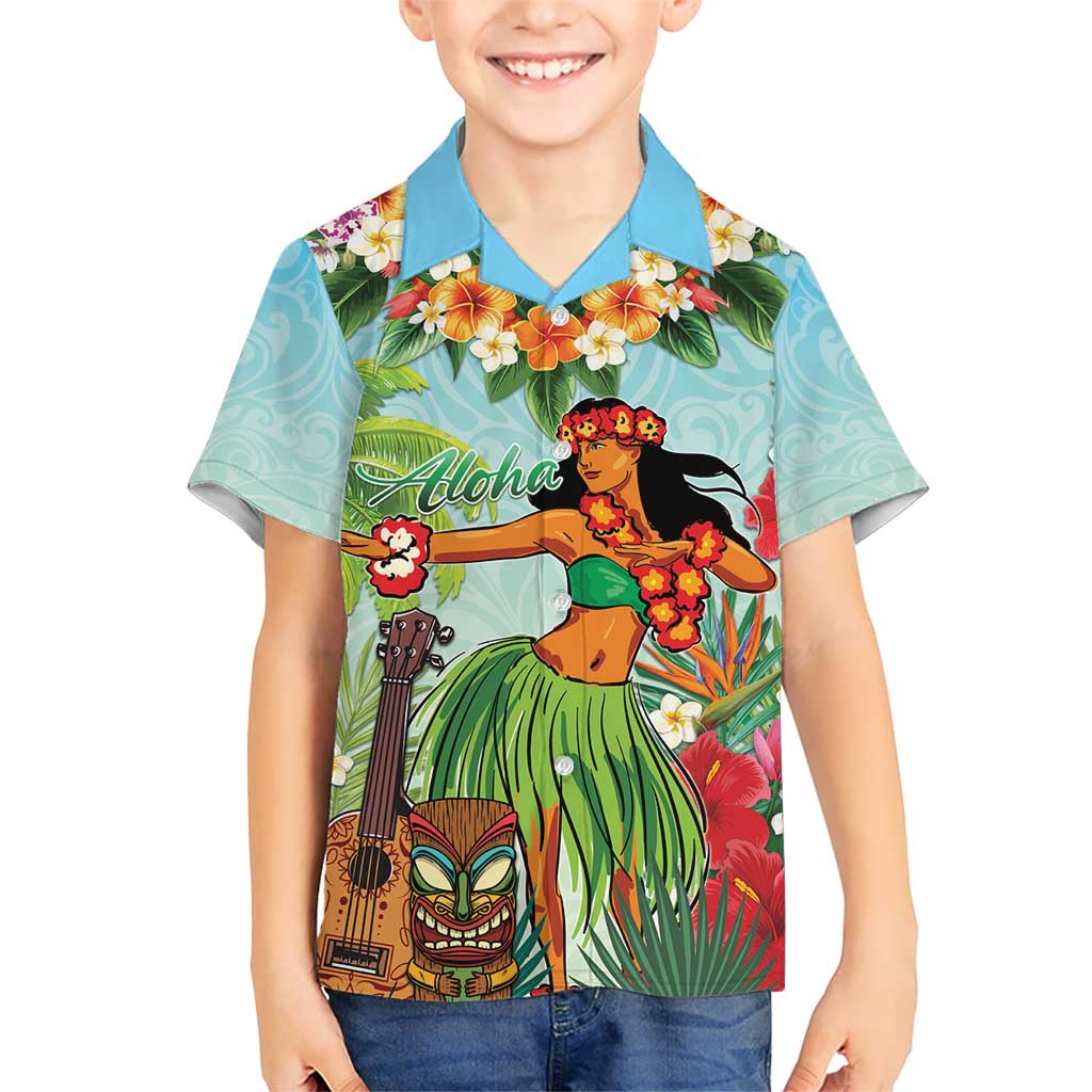 Hawaii Lei Day Kid Hawaiian Shirt Hula Girl With Tropical Forest