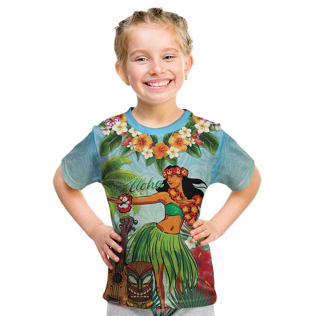 Hawaii Lei Day Kid T Shirt Hula Girl With Tropical Forest