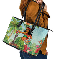 Hawaii Lei Day Leather Tote Bag Hula Girl With Tropical Forest