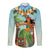 Hawaii Lei Day Long Sleeve Button Shirt Hula Girl With Tropical Forest