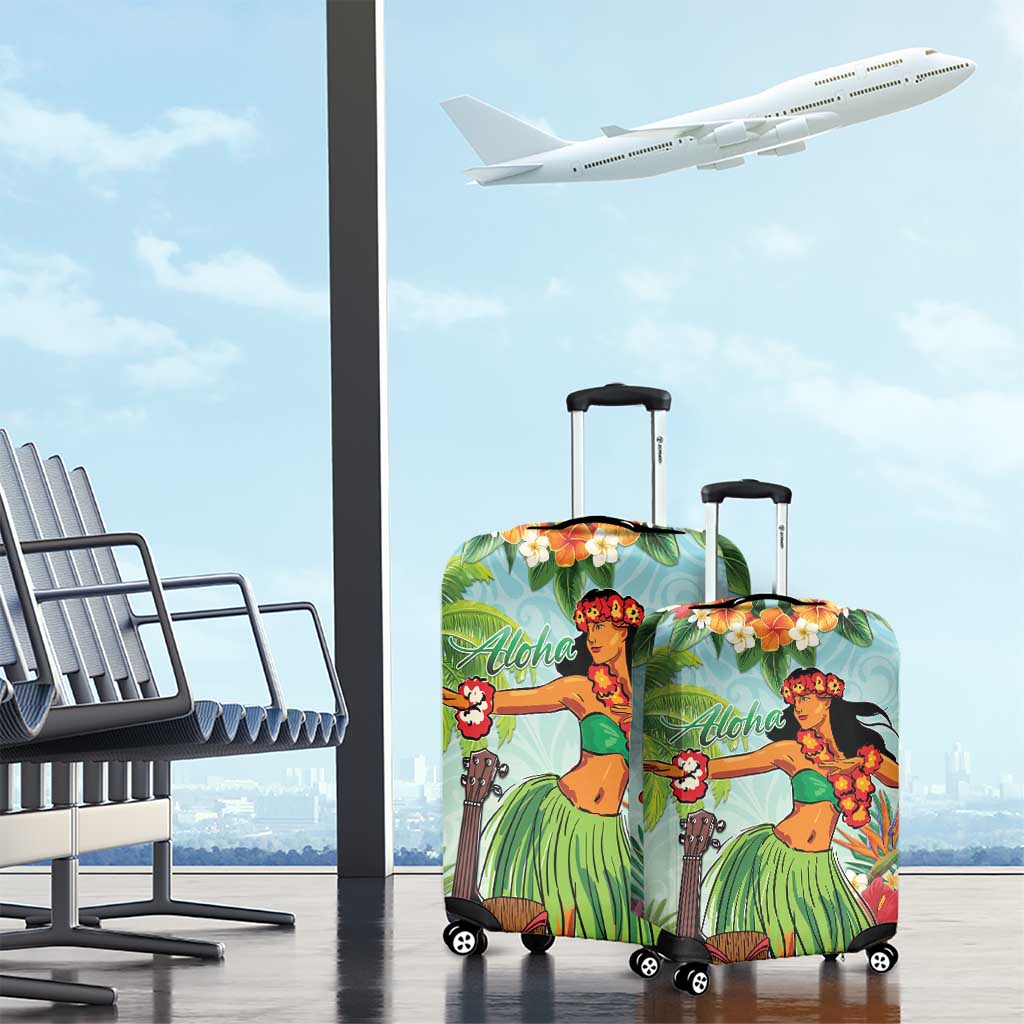Hawaii Lei Day Luggage Cover Hula Girl With Tropical Forest
