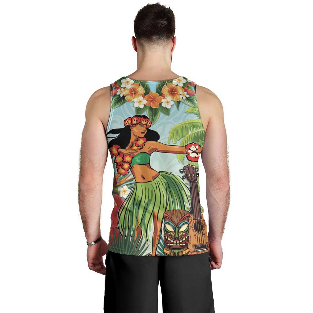 Hawaii Lei Day Men Tank Top Hula Girl With Tropical Forest