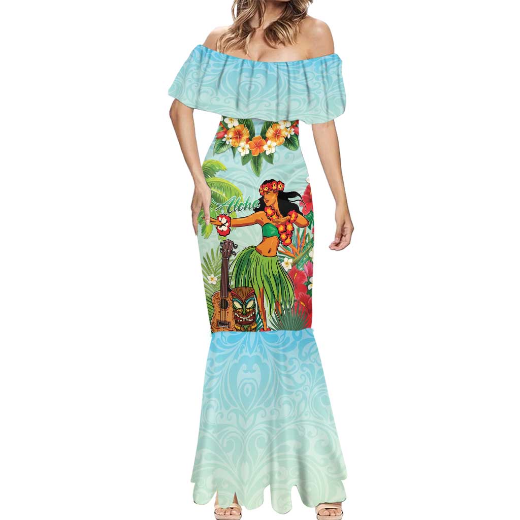 Hawaii Lei Day Mermaid Dress Hula Girl With Tropical Forest