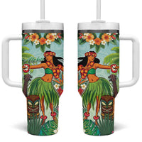 Hawaii Lei Day Tumbler With Handle Hula Girl With Tropical Forest