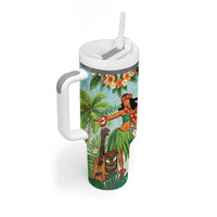 Hawaii Lei Day Tumbler With Handle Hula Girl With Tropical Forest