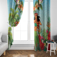 Hawaii Lei Day Window Curtain Hula Girl With Tropical Forest DT04 - Polynesian Pride