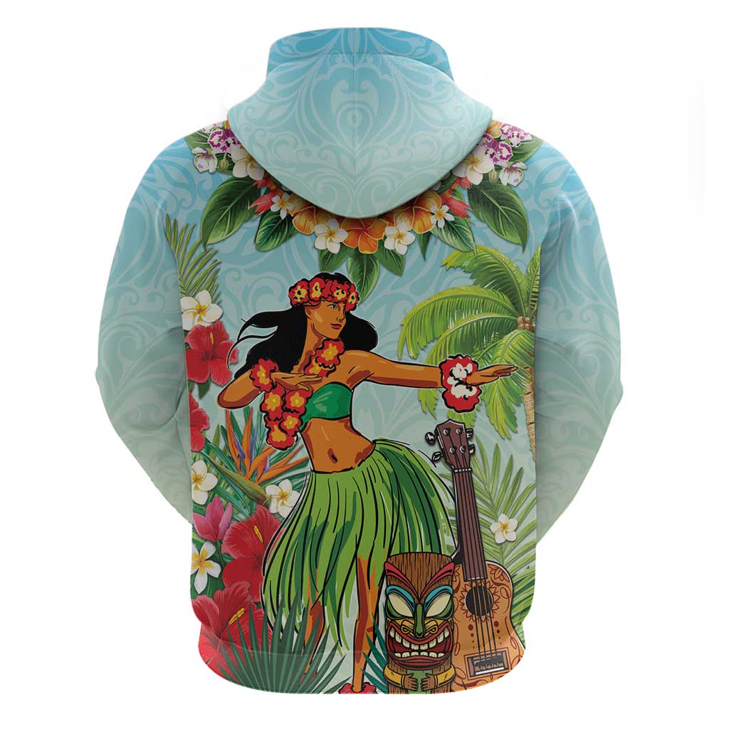 Hawaii Lei Day Zip Hoodie Hula Girl With Tropical Forest