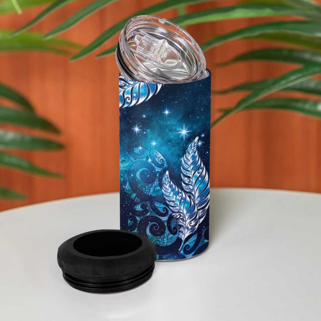 New Zealand Matariki 4 in 1 Can Cooler Tumbler Maori Koru Mix Silver Fern