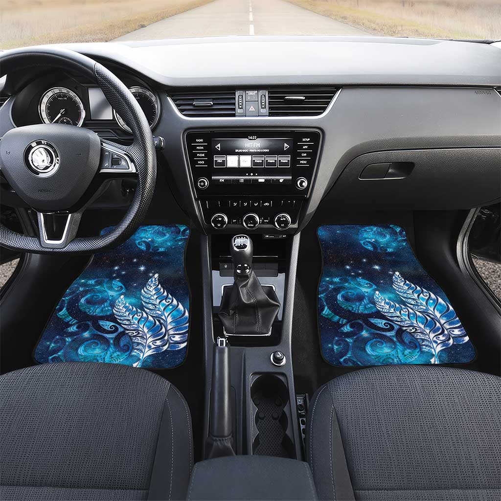 New Zealand Matariki Car Mats Maori Koru Mix Silver Fern DT04 Set 2pcs - Front Blue - Polynesian Pride