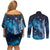New Zealand Matariki Couples Matching Off Shoulder Short Dress and Long Sleeve Button Shirt Maori Koru Mix Silver Fern