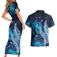 New Zealand Matariki Couples Matching Short Sleeve Bodycon Dress and Hawaiian Shirt Maori Koru Mix Silver Fern