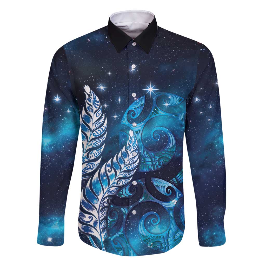 New Zealand Matariki Family Matching Long Sleeve Bodycon Dress and Hawaiian Shirt Maori Koru Mix Silver Fern