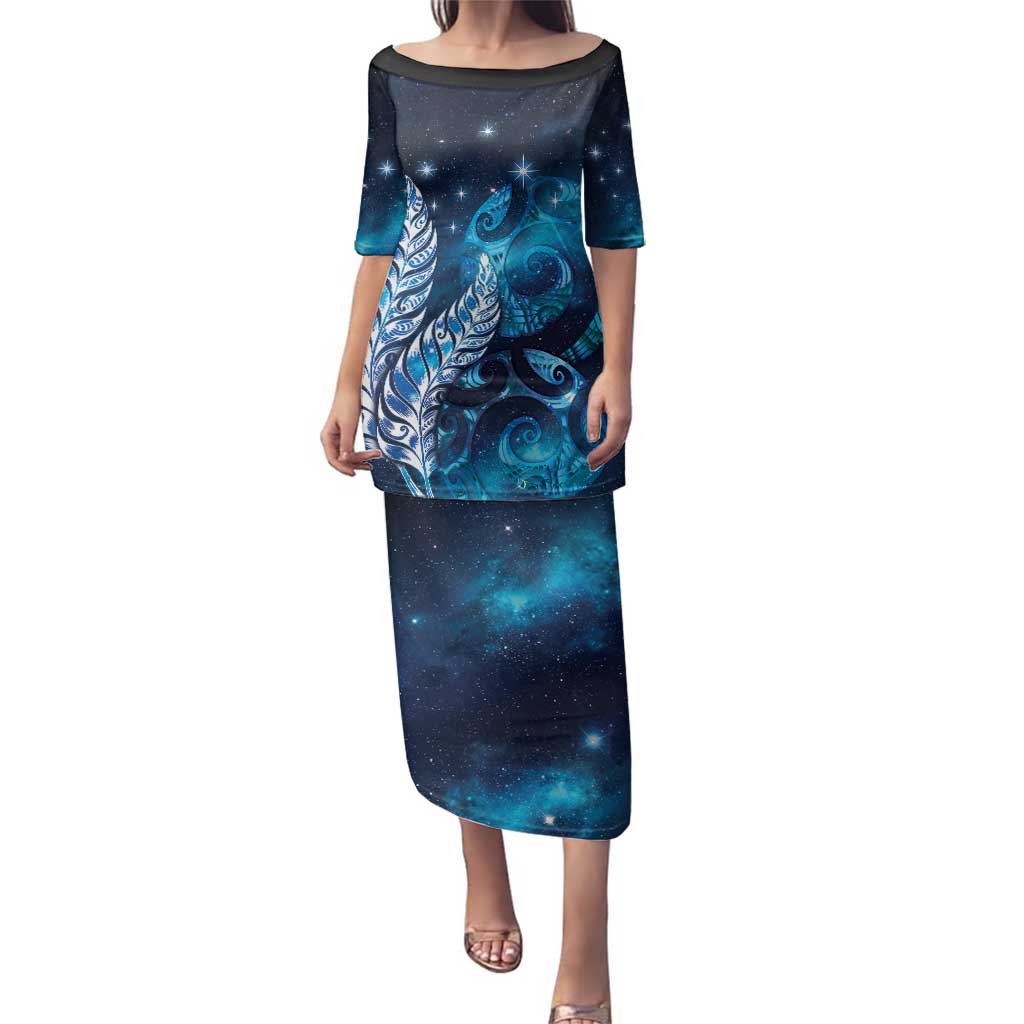 New Zealand Matariki Family Matching Puletasi and Hawaiian Shirt Maori Koru Mix Silver Fern