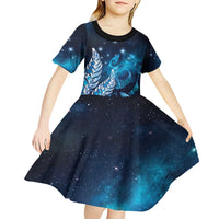 New Zealand Matariki Kid Short Sleeve Dress Maori Koru Mix Silver Fern